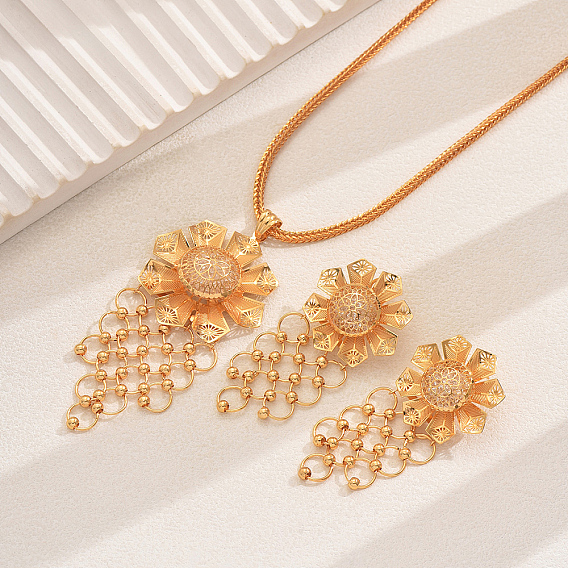 Комплекты серег и ожерелий с полыми цветами и кисточками из железа и стразов для женщин