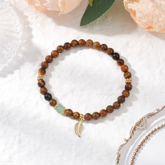 Эластичные браслеты из натурального тигрового глаза и зеленого авантюрина