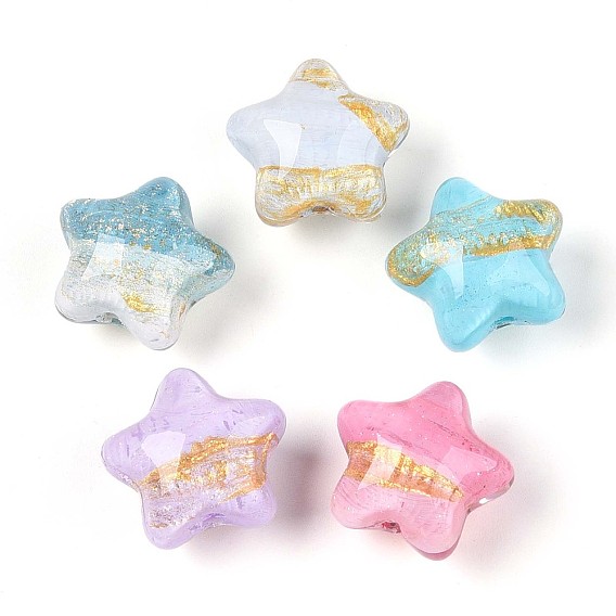 Прозрачные смоляные эмалевые бусины, бусины ручной работы, звезда, золотой фольгой