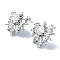 Flower Shape Brass Micro Pave Cubic Zirconia Stud Earrings, Long-Lasting Plated
