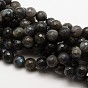 Natural Labradorite Round Bead Strands, Faceted, Grade AA