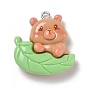Opaque Resin Pendants, Animal with Leaf Charm, with Platinum Iron Eye Pin