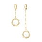 Brass Micro Pave Clear Cubic Zirconia Asymmetrical Earrings, Huggie Hoop Earring, with Paperclip Chains, Ring