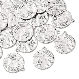 Pendentifs en laiton shegrace, rond plat avec breloques lune et étoile, sans plomb et sans cadmium et sans nickel