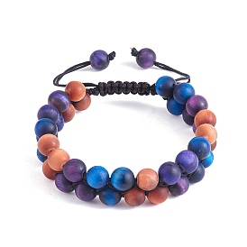 Pulsera redonda de cuentas trenzadas de ojo de tigre natural., pulsera ajustable de piedras preciosas de doble capa para mujer