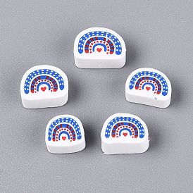 Handmade Polymer Clay Beads, Half Round with Rainbow