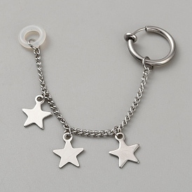 Серьги-клипсы в форме звезд из нержавеющей стали, цепочка-оберег