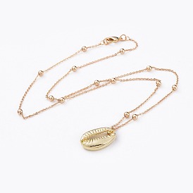 Brass Pendant Necklaces, with Alloy Pendants, Cowrie Shell