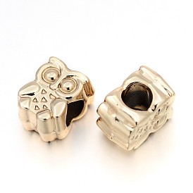 Cadmium Free & Nickel Free & Lead Free Alloy European Beads, Long-Lasting Plated, Large Hole Owl Beads, 11.5x9x8mm, Hole: 5mm