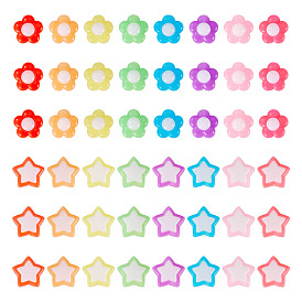 100шт. 2 стили двухцветные непрозрачные акриловые бусины, имитация желе, цветок и звезда
