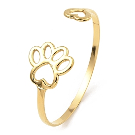 304 Stainless Steel Cuff Bangles, Paw Print with Heart