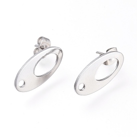 201 Stainless Steel Stud Earring Findings, with Ear Nuts and 304 Stainless Steel Pin, Oval