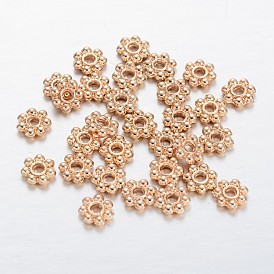 Flower Light Gold Plating Brass Spacer Beads, 6x1.7mm, Hole: 1mm