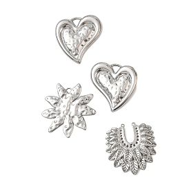 304 Stainless Steel Pendants, Flower/Leaf with Horseshoe/Heart Charms