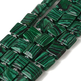 Synthetic Malachite Beads Strands, Square, with Seed Beads