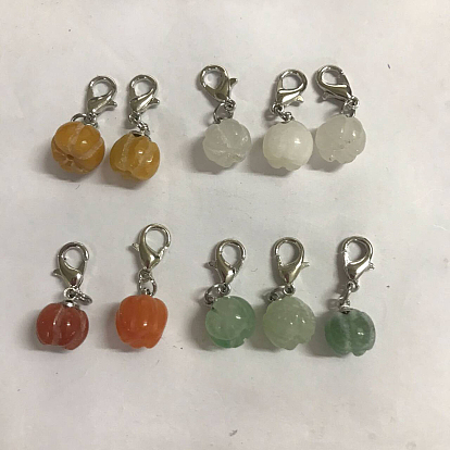 Marqueurs de point de verrouillage de pendentif de citrouille d'automne de pierres précieuses naturelles, breloques de fermoir de homard au crochet