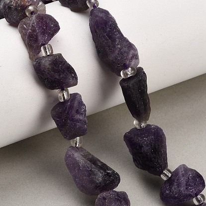 Natural Amethyst Beads Strands, Raw Rough, Nuggets, with Seed Beads