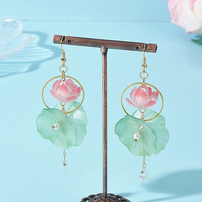 Серьги-подвески из стеклянных и акриловых бусин, лотос