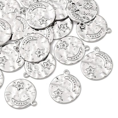 Pendentifs en laiton shegrace, rond plat avec breloques lune et étoile, sans plomb et sans cadmium et sans nickel