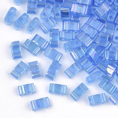 2-Hole Transparent Glass Seed Beads, AB Colours, Rectangle