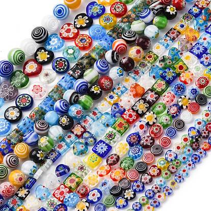Handmade millefiori lampwork beads strands, разнообразные