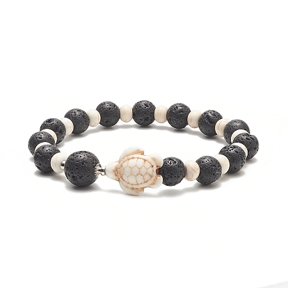Dyed Synthetic Turquoise(Dyed) Tortoise & Natural Lava Rock Beaded Stretch Bracelet for Women