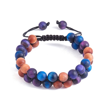 Pulsera redonda de cuentas trenzadas de ojo de tigre natural., pulsera ajustable de piedras preciosas de doble capa para mujer