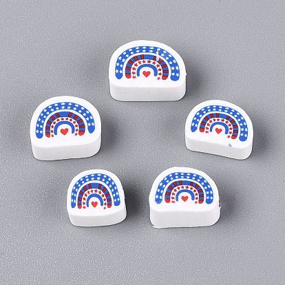 Handmade Polymer Clay Beads, Half Round with Rainbow