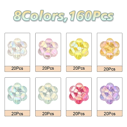 160Pcs 8 Colors Transparent Acrylic Beads, AB Color Plated, Flower