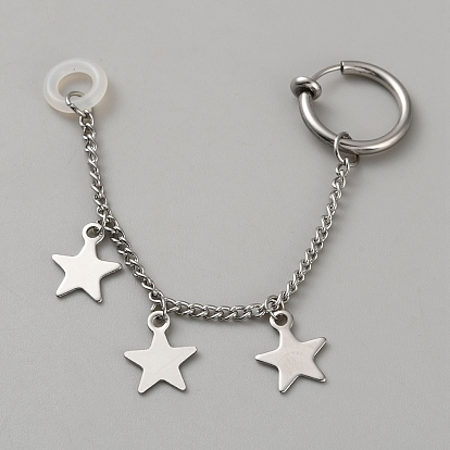 Серьги-клипсы в форме звезд из нержавеющей стали, цепочка-оберег
