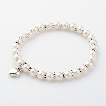 Стеклянные под жемчуг браслеты простирания, со сплавочной фурнитурой, 54 мм