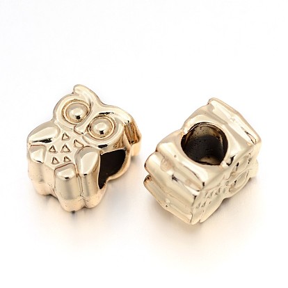 Cadmium Free & Nickel Free & Lead Free Alloy European Beads, Long-Lasting Plated, Large Hole Owl Beads, 11.5x9x8mm, Hole: 5mm