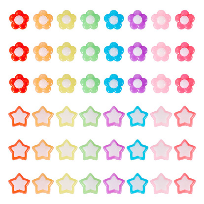 100шт. 2 стили двухцветные непрозрачные акриловые бусины, имитация желе, цветок и звезда