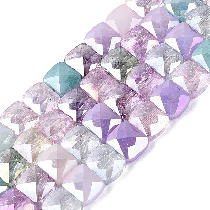 Mixed Styles Electroplate Crackle Glass Beads Strands, Rectangle, Dyed, AB Color Plated, Faceted