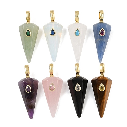 Pendentifs en pierre naturelle, cône, avec micro en laiton pavent zircone cubique
