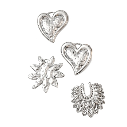 304 Stainless Steel Pendants, Flower/Leaf with Horseshoe/Heart Charms