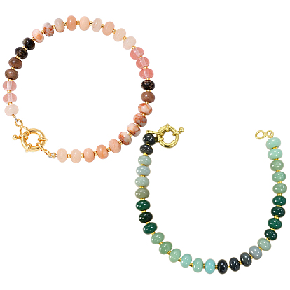 2 шт. 2 браслеты из натуральных смешанных драгоценных камней, украшения для женщин, плоско-круглые