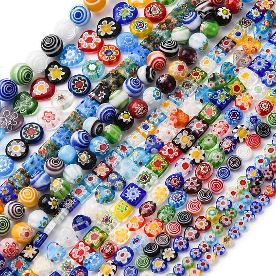 Handmade millefiori lampwork beads strands, разнообразные