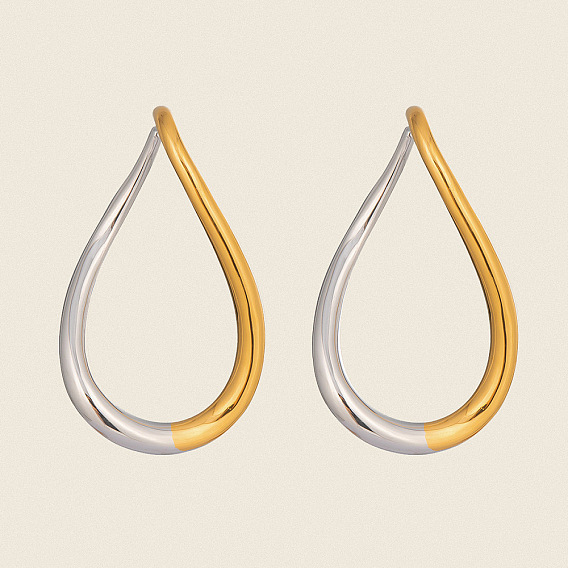 304 двухцветные полые серьги-гвоздики из нержавеющей стали в форме капли