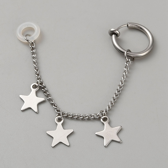 Серьги-клипсы в форме звезд из нержавеющей стали, цепочка-оберег