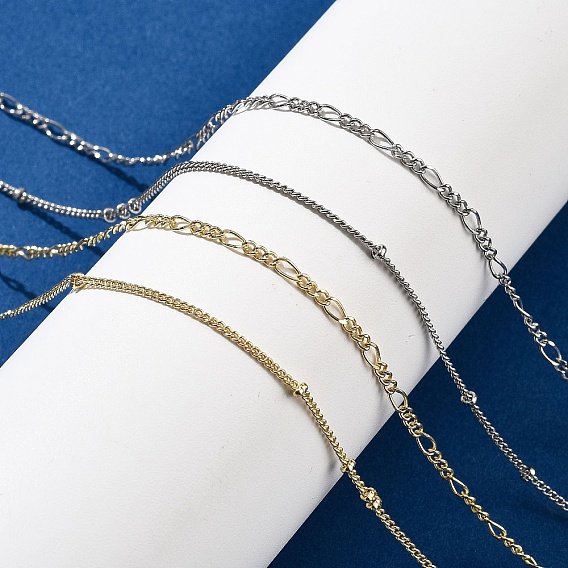 Латунные двухслойные ожерелья, Цепочки Фигаро и Спутниковые ожерелья для женщин, 304 из нержавеющей стали застежкой омар, стойки покрытие, без свинца и без кадмия, долговечный