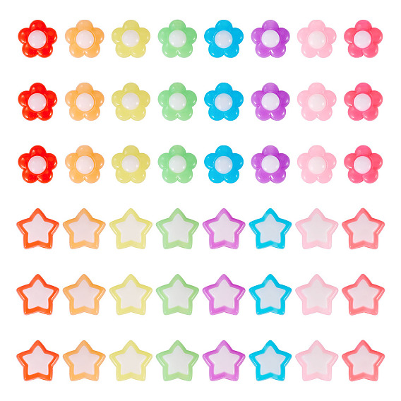 100шт. 2 стили двухцветные непрозрачные акриловые бусины, имитация желе, цветок и звезда