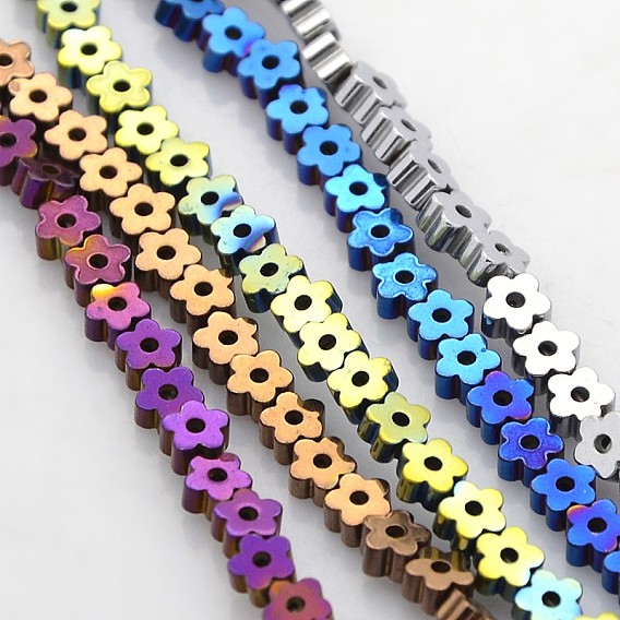 Electroplate Non-magnetic Synthetic Hematite Beads Strands, Flower/Plum Blossom, 4x4x2mm, Hole: 1mm, about 117pcs/strand, 15.7 inch