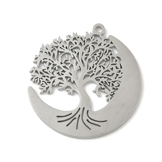 304 colgantes de acero inoxidable, dije luna con árbol de la vida, Corte con laser, anti-deslustre