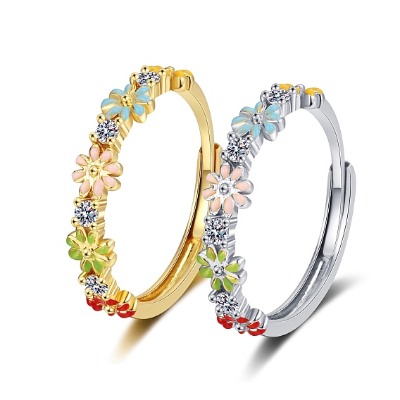 Регулируемые латунные кольца с микропаве из кубического циркония для женщин, цветок