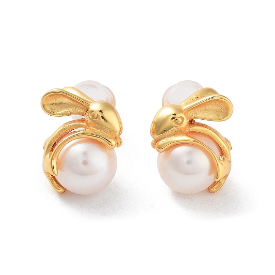 Natural Pearl Stud Earrings for Women, Rabbit Sterling Silver Ear Stud
