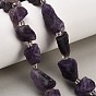 Natural Amethyst Beads Strands, Raw Rough, Nuggets, with Seed Beads
