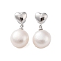 925 Sterling Silver Studs Earring, with Natural Pearl, Heart