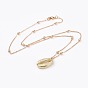 Brass Pendant Necklaces, with Alloy Pendants, Cowrie Shell