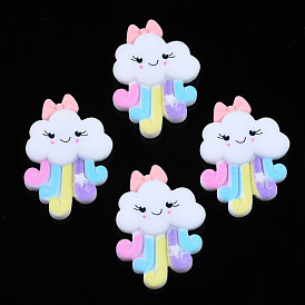 Opaque Resin Cabochons, Rubberized Style, Cloud with Bowknot